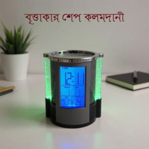 ঘড়ি সহ কলমদানী শো-পিস বৃত্তাকার শেপ
